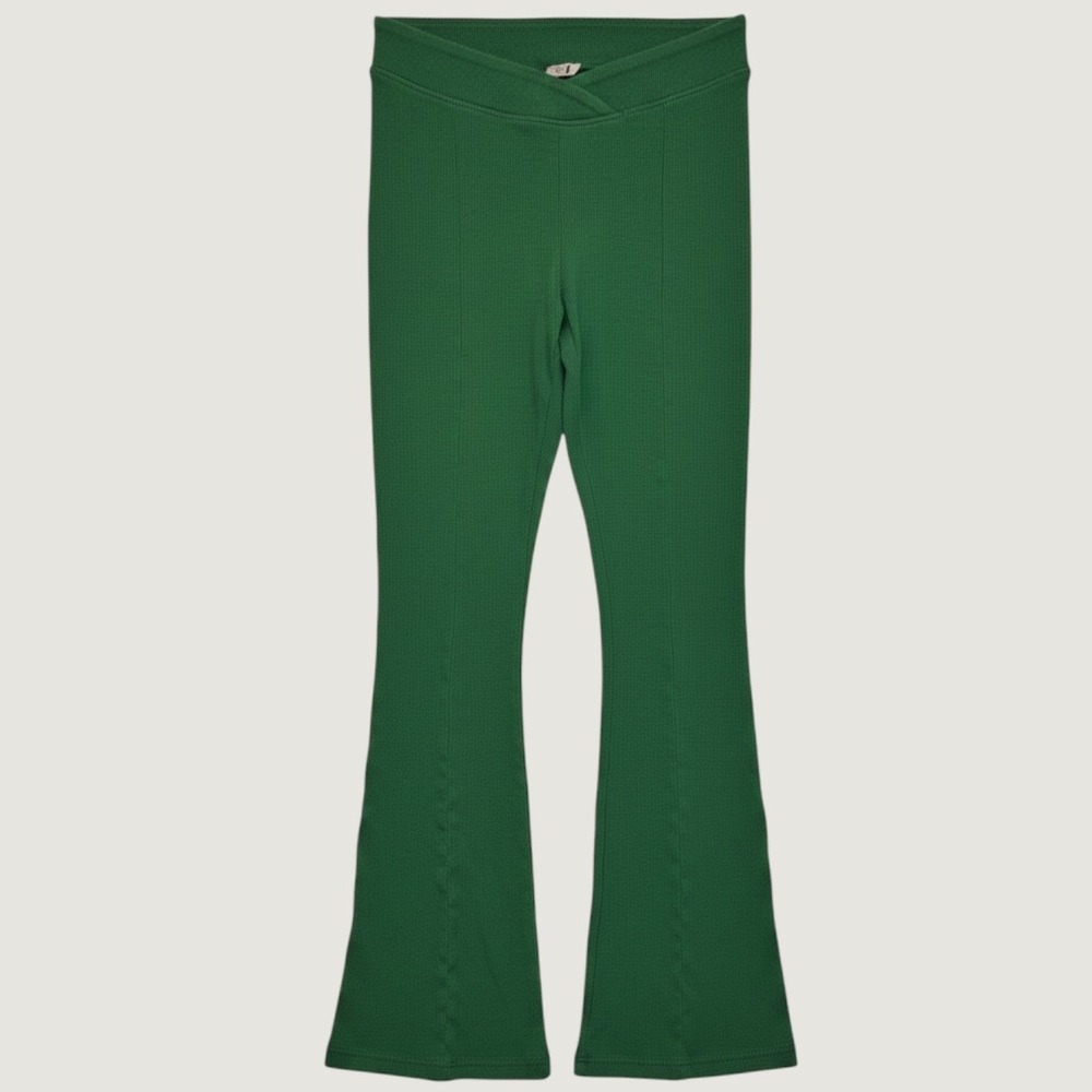 90 | Out From Under High Waisted Ribbed Crossover Flare Pants Green Women XS